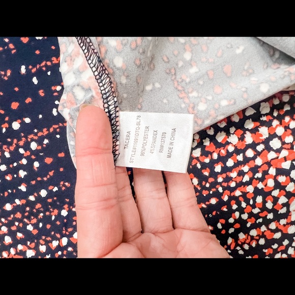 Tacera Navy, Red, and White Spotted Graphic Shift Dress Tie Accent Sleeves Large - Picture 7 of 7